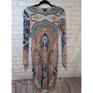Petit Pois by Viviana G Paisley Bodycon Sheer Dress Stretch Long Sleeve Sz S